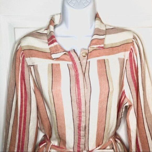 Francesca’s Coco & Jaimeson Brand Rosy Stripe Belted Linen Romper Cream Pink M - Picture 7 of 16